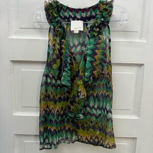 Aryn K Multicolor Ikat Ruffle Sleeveless Blouse Small